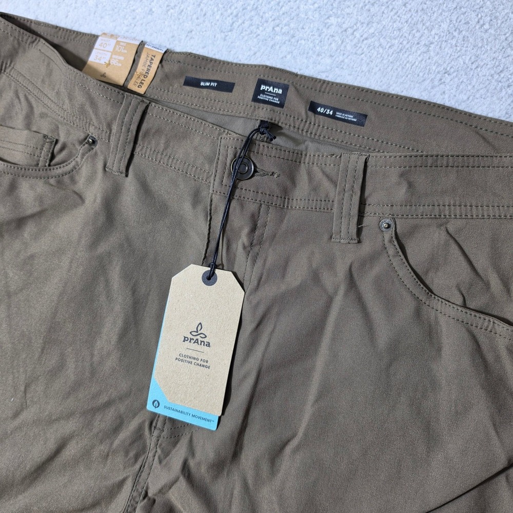 NEW Prana Brion Slim Pant II Mens 40/34 Mud Brown Stretch Tapered Leg